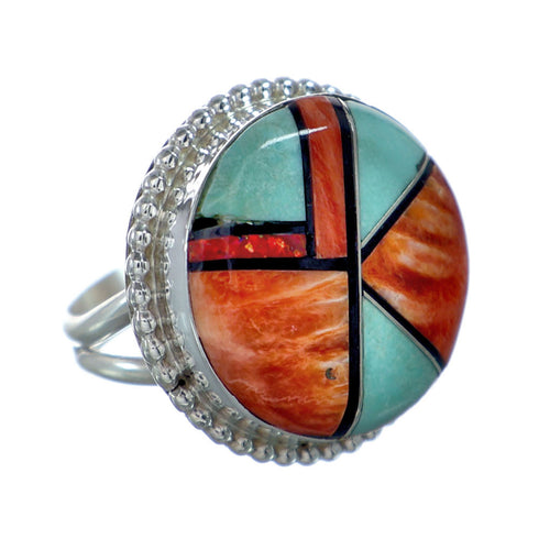 Native American Sterling Silver Multicolor Inlay Ring Size 8-1/2 NN20658